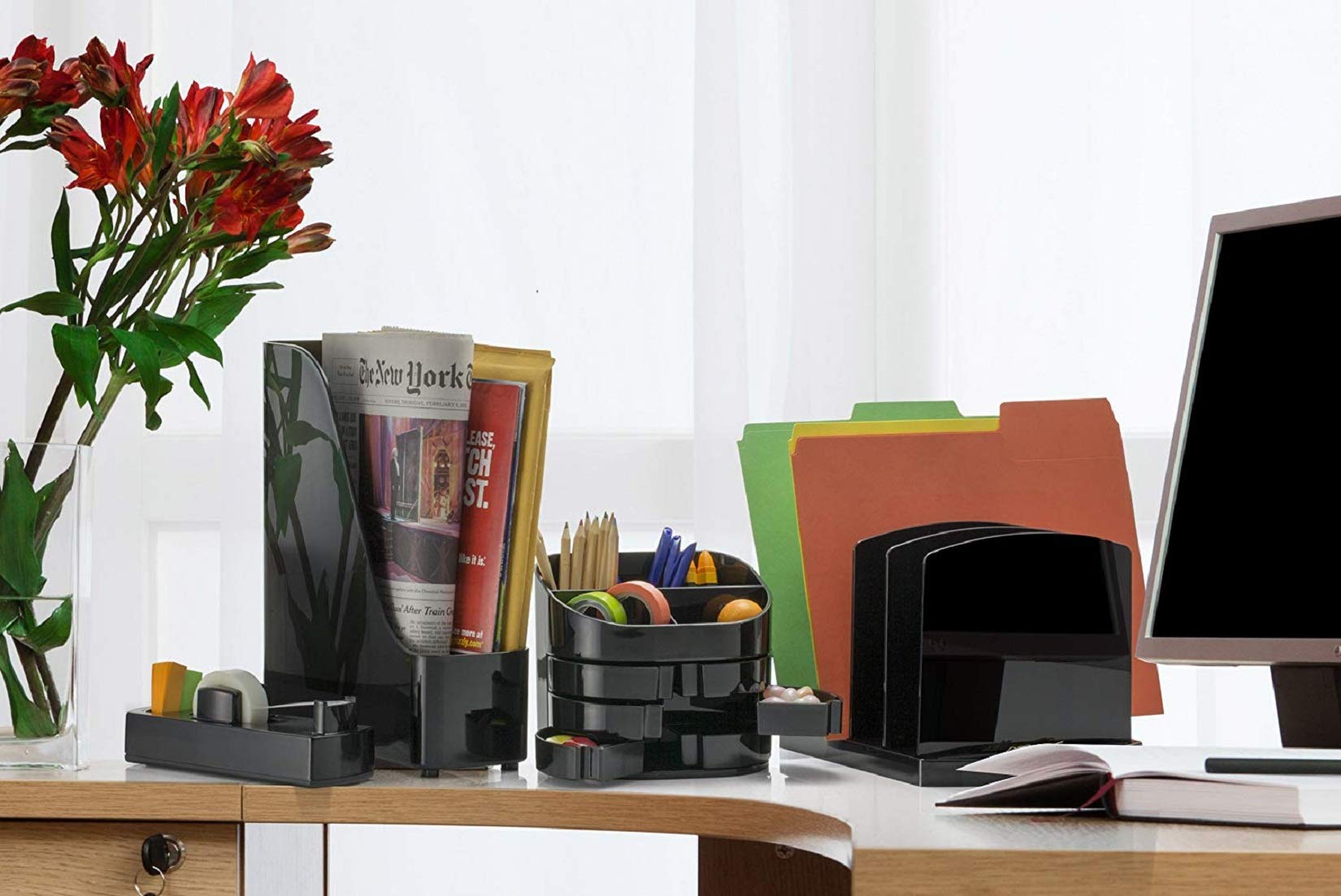 Officemate 2200 Series Double Supply Desktop Organizer in Black Plastic - Image 3