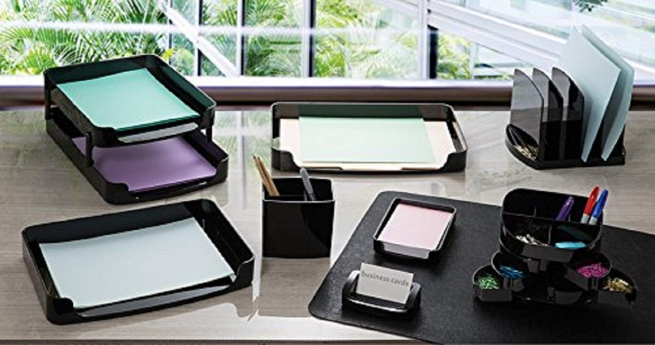 Officemate 2200 Series Double Supply Desktop Organizer in Black Plastic - Image 4