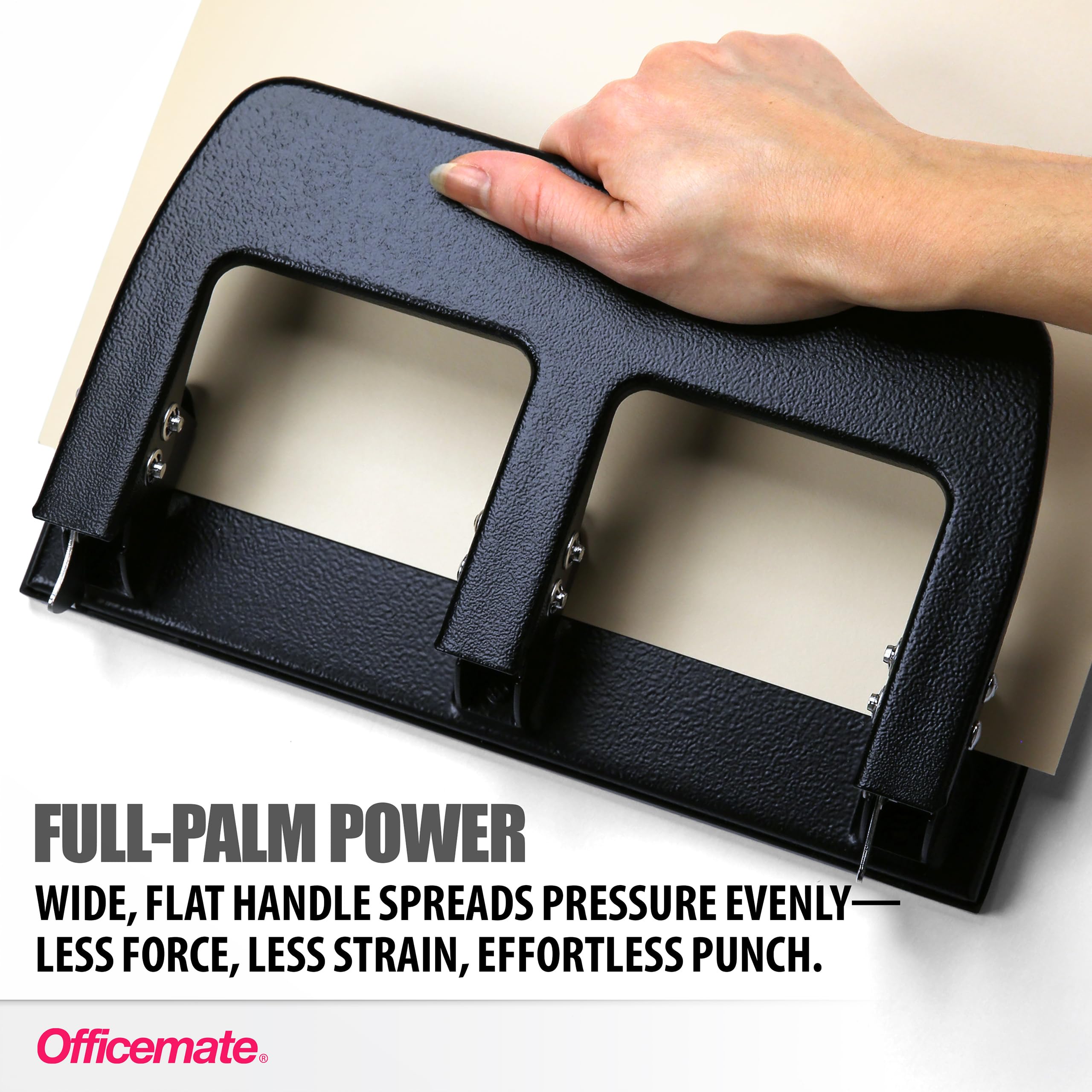 Officemate 3-Hole Punch, Medium Duty, 30-Sheet Capacity, Ergonomic Handles, Adjustable Paper Guide, Durable Metal Base, Black - Image 3