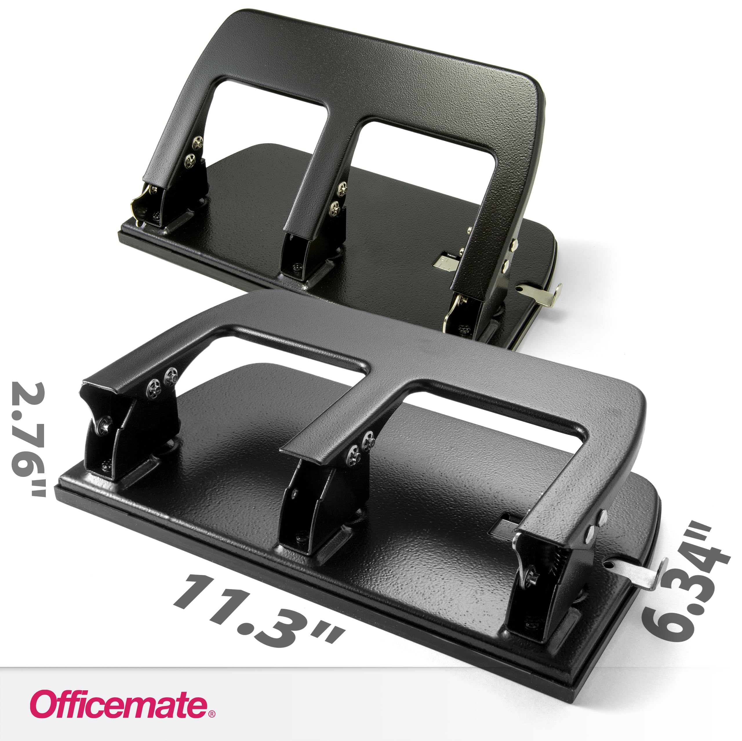 Officemate 3-Hole Punch, Medium Duty, 30-Sheet Capacity, Ergonomic Handles, Adjustable Paper Guide, Durable Metal Base, Black - Image 4