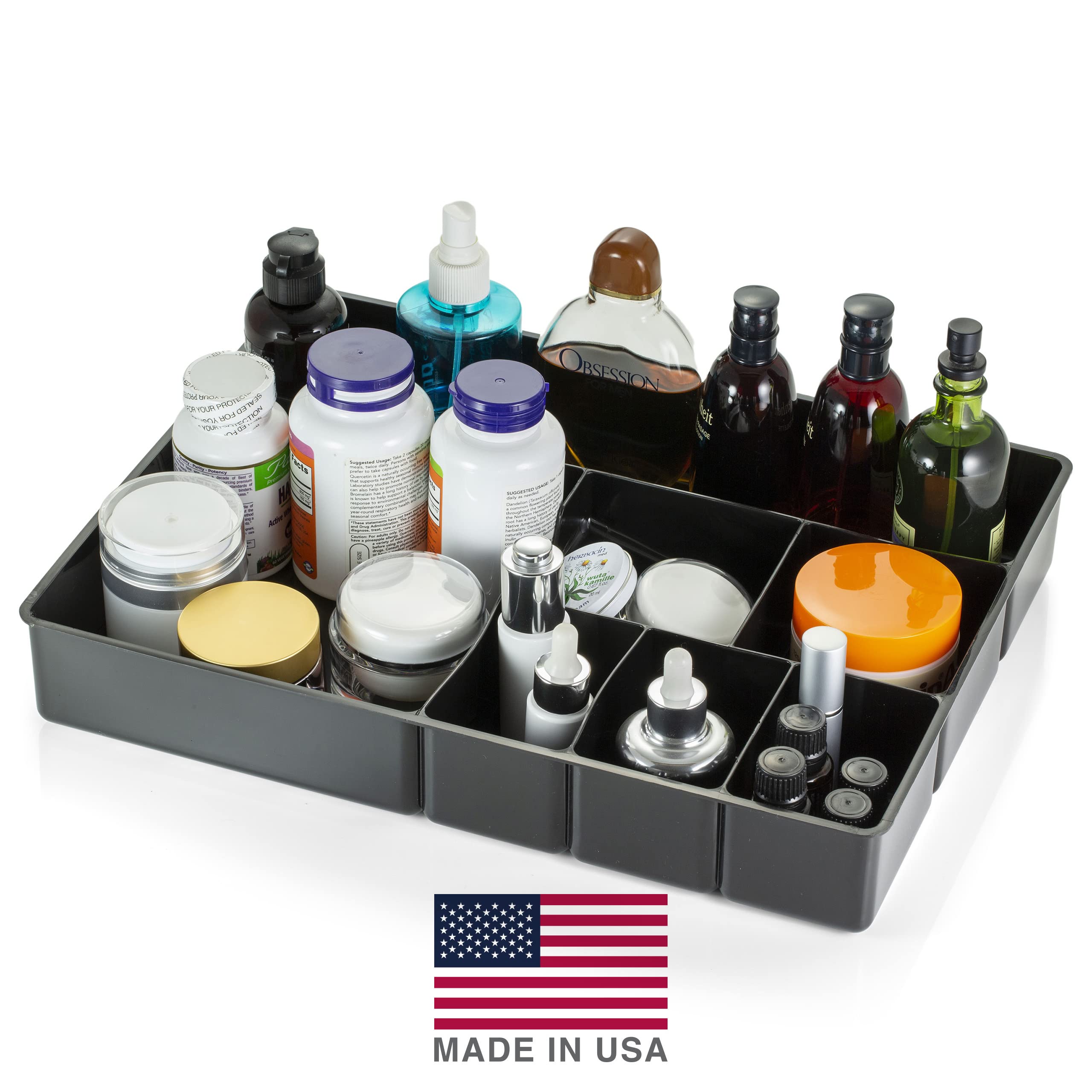 Officemate Deep Drawer Organizer Tray, 8 Compartments, 2 1/4"H x 15 1/8"W x 11 1/2"D, Black - Image 4