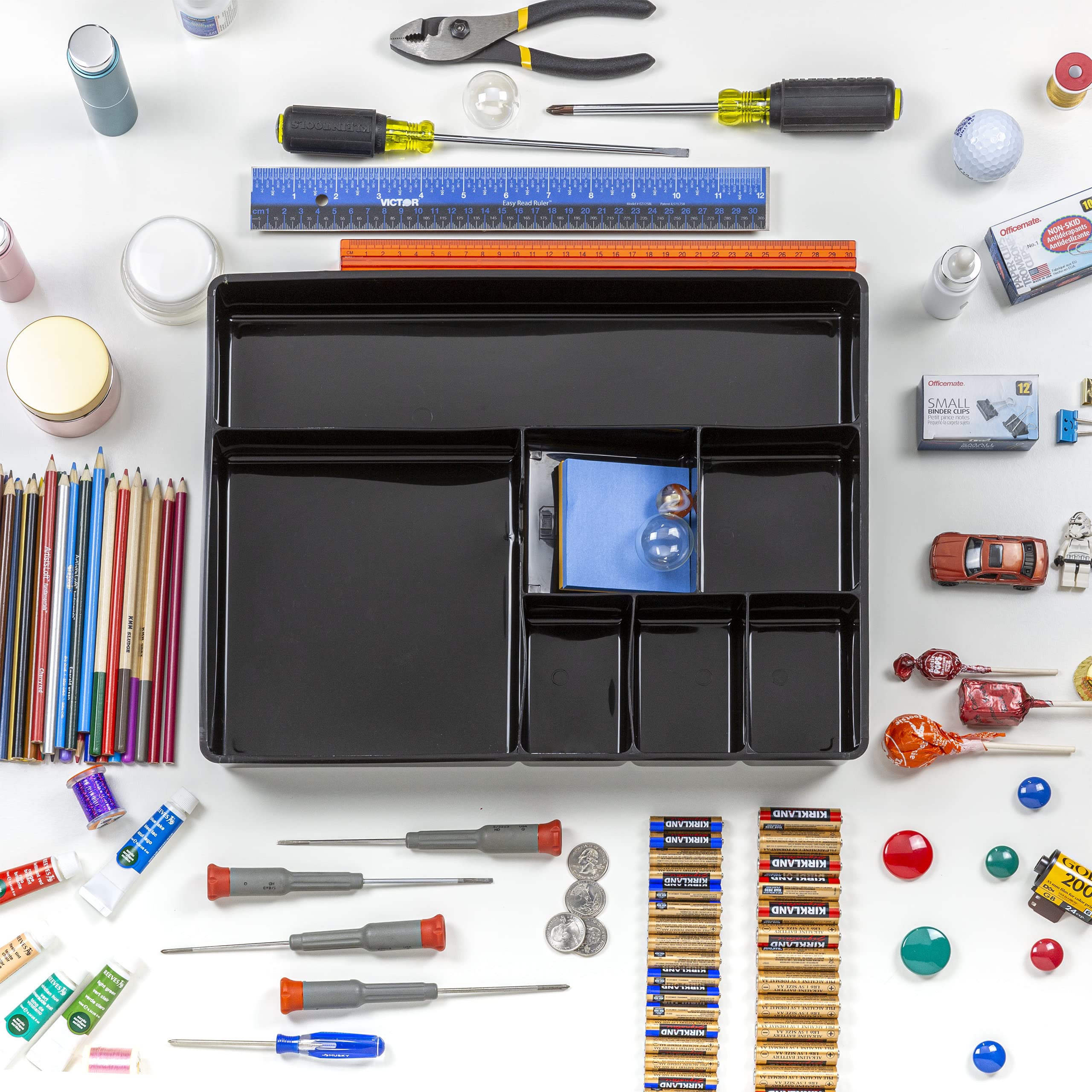 Officemate Deep Drawer Organizer Tray, 8 Compartments, 2 1/4"H x 15 1/8"W x 11 1/2"D, Black - Image 7