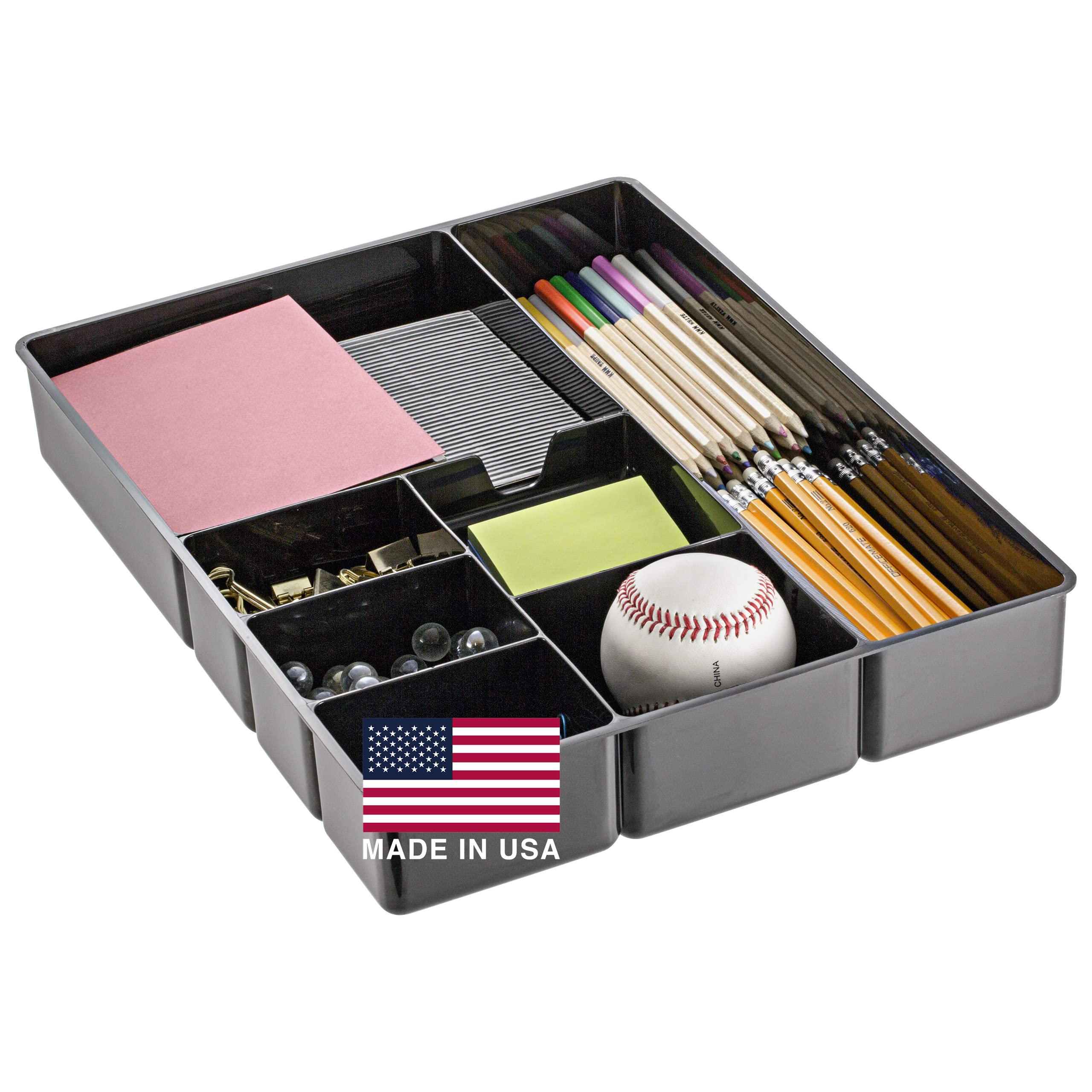 Officemate Deep Drawer Organizer Tray, 8 Compartments, 2 1/4"H x 15 1/8"W x 11 1/2"D, Black - Image 8