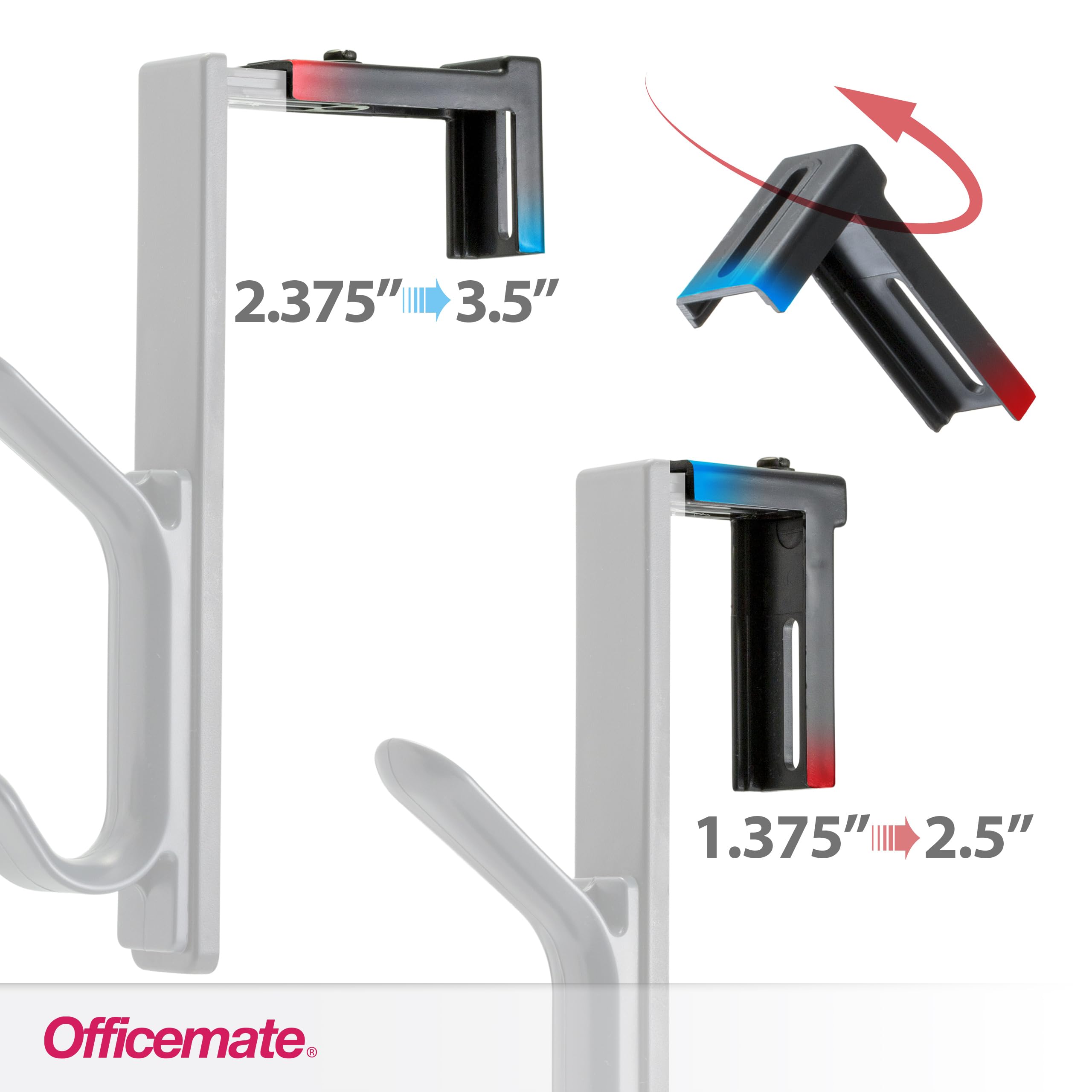 Officemate Double Coat Hooks for Cubicle Panels, Adjustable 1.25-3.5 Inch, Charcoal (22005) - Image 3