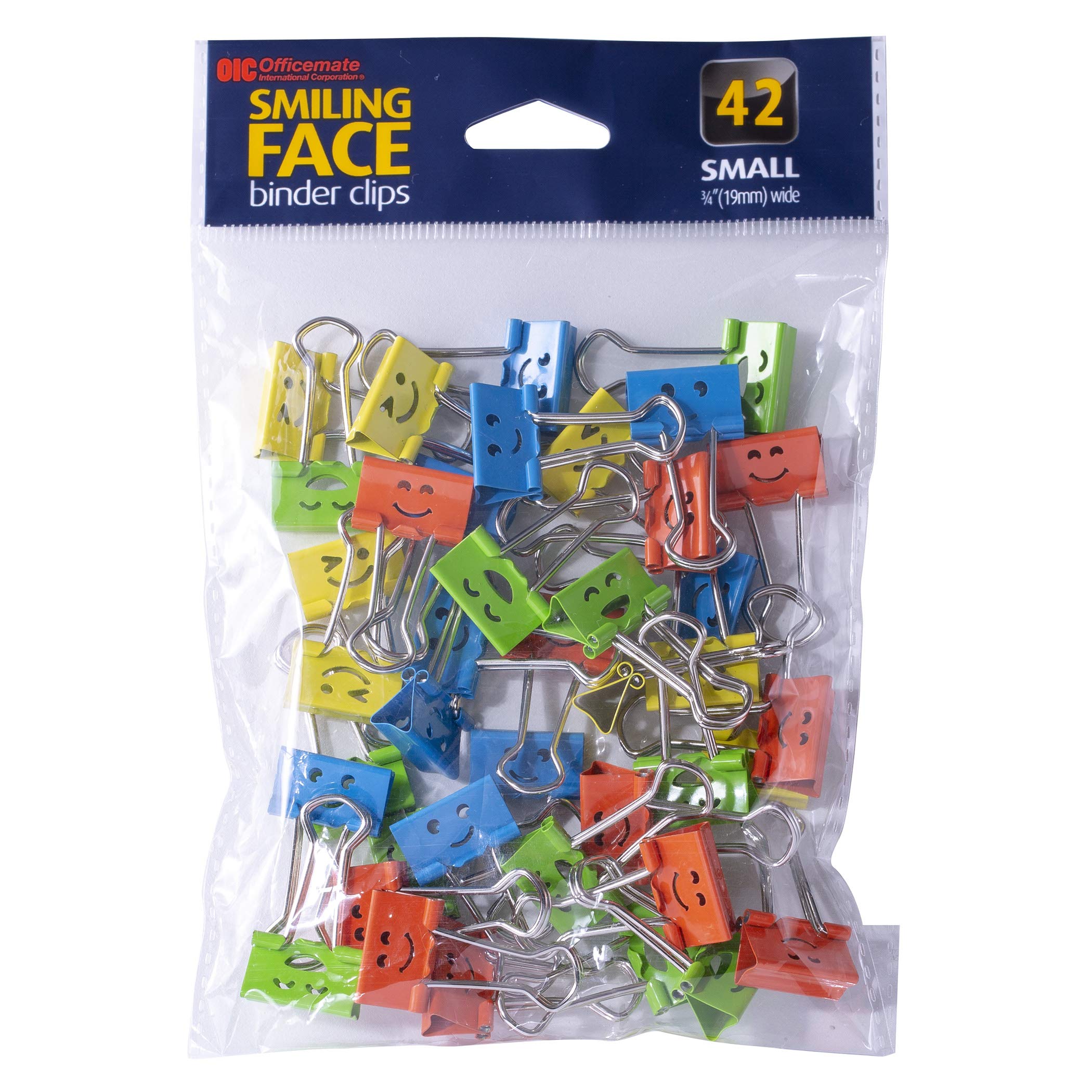 Officemate Happy Smiling Face Binder Clips, Small Size, 42 in Pack, Comes in Assorted Colors (31090) - Image 5