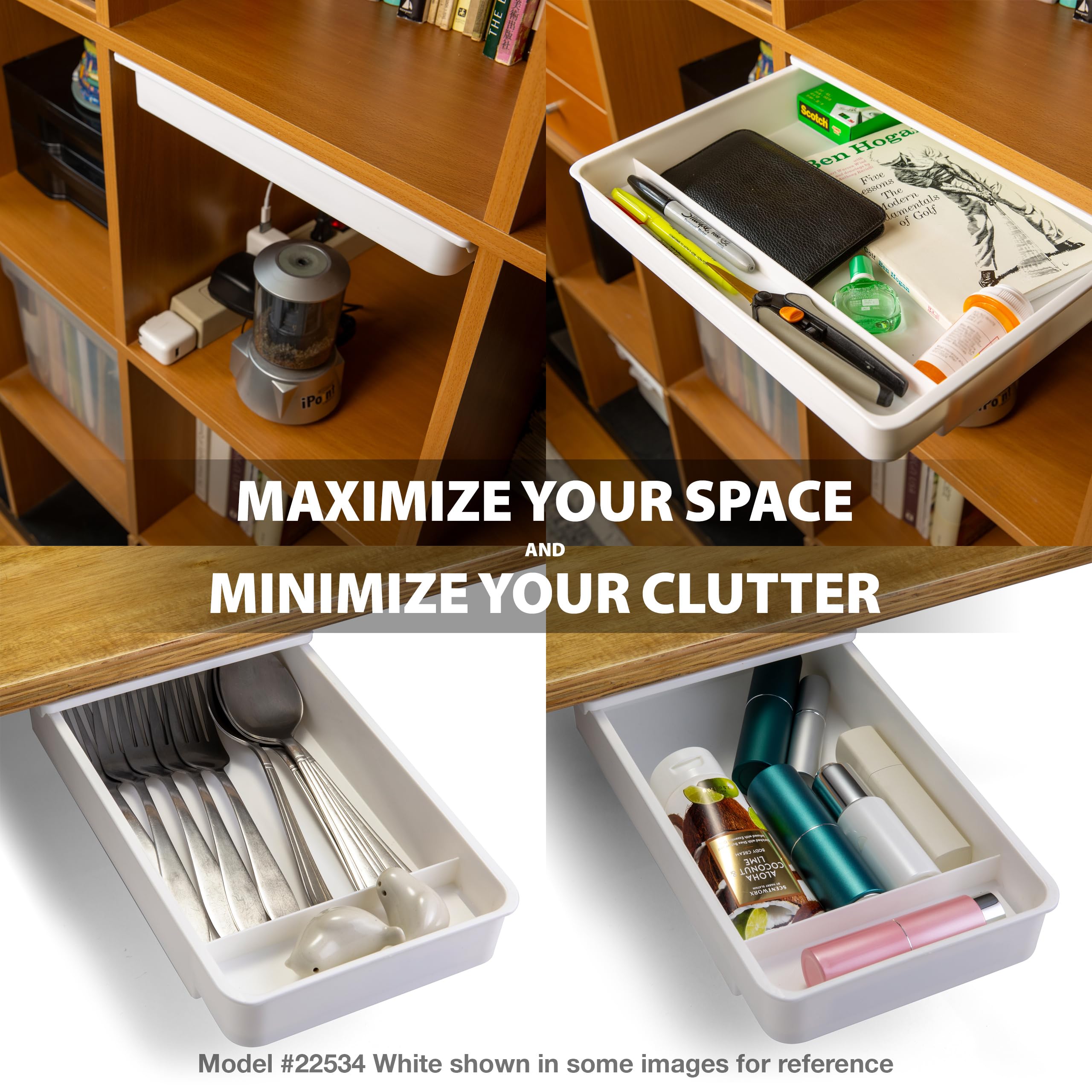 Officemate Medium Self-Adhesive Under Desk Drawer, Black, 6" x 10.75" x 1.875" (22532) - Image 6