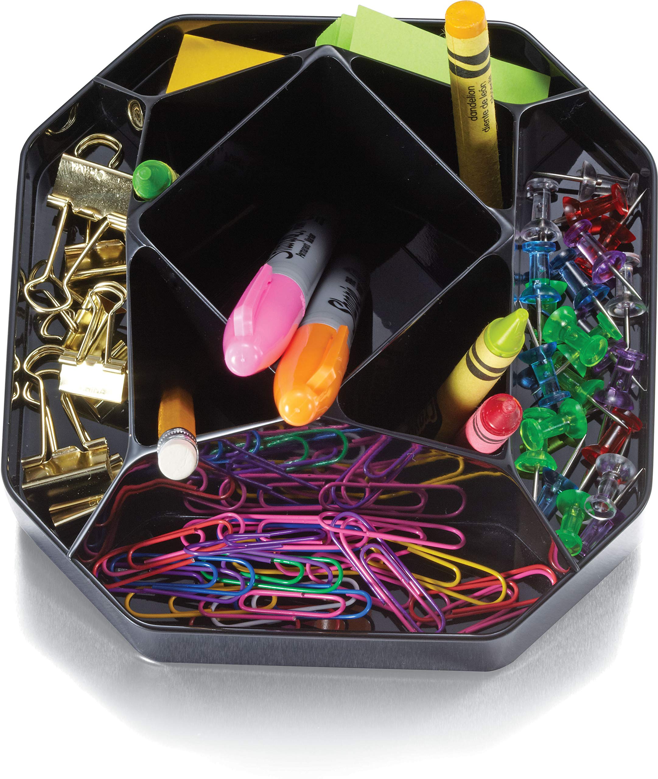 Officemate Recycled Compact Rotary Organizer, 9 Compartments, 5.5 W x 5.5 D x 3.875 H, Black (23152) - Image 3