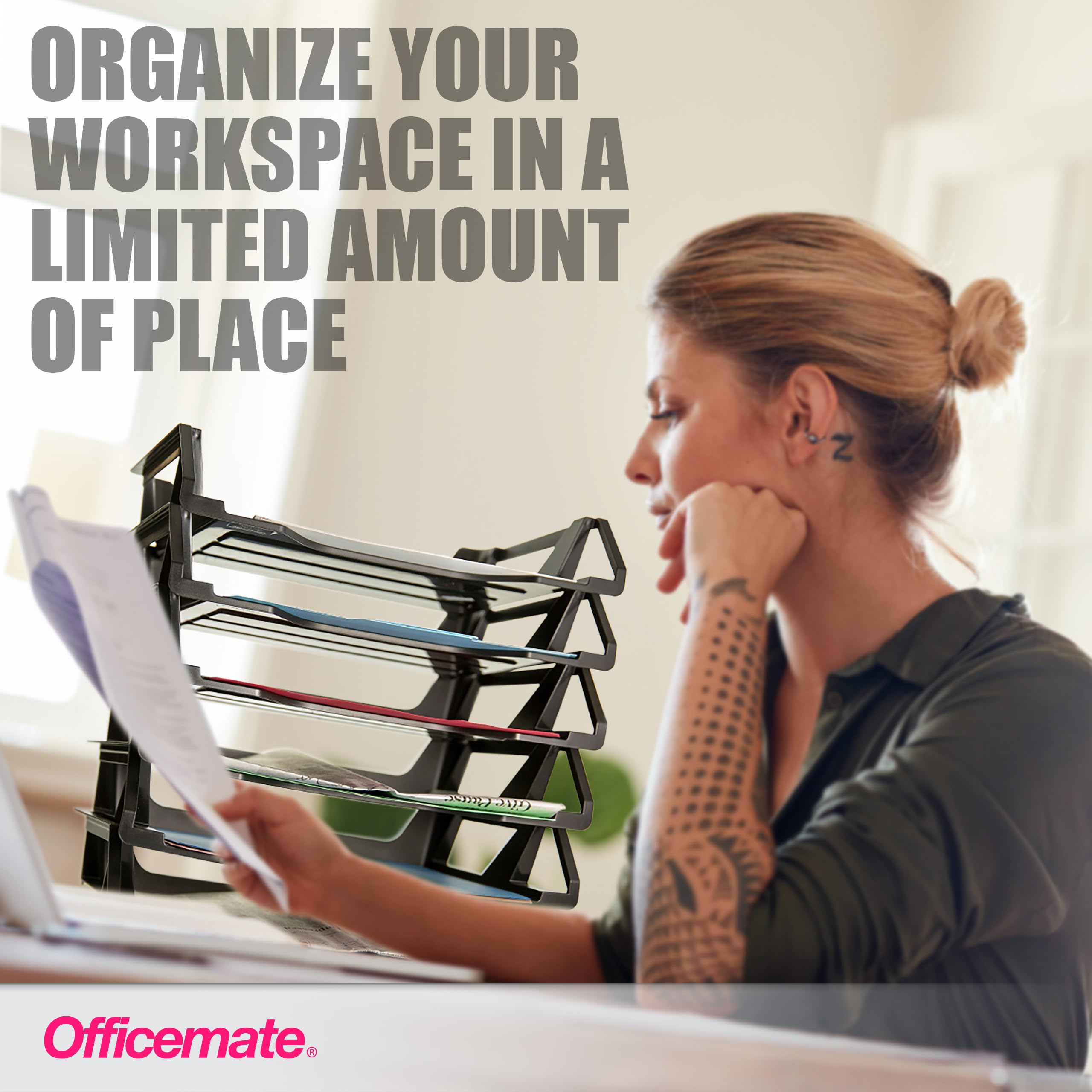 Officemate Recycled Desk Tray, Side Load, 15 1/8 x 8 7/8 x 15, Letter/A4, 6/PK (26212) - Image 5