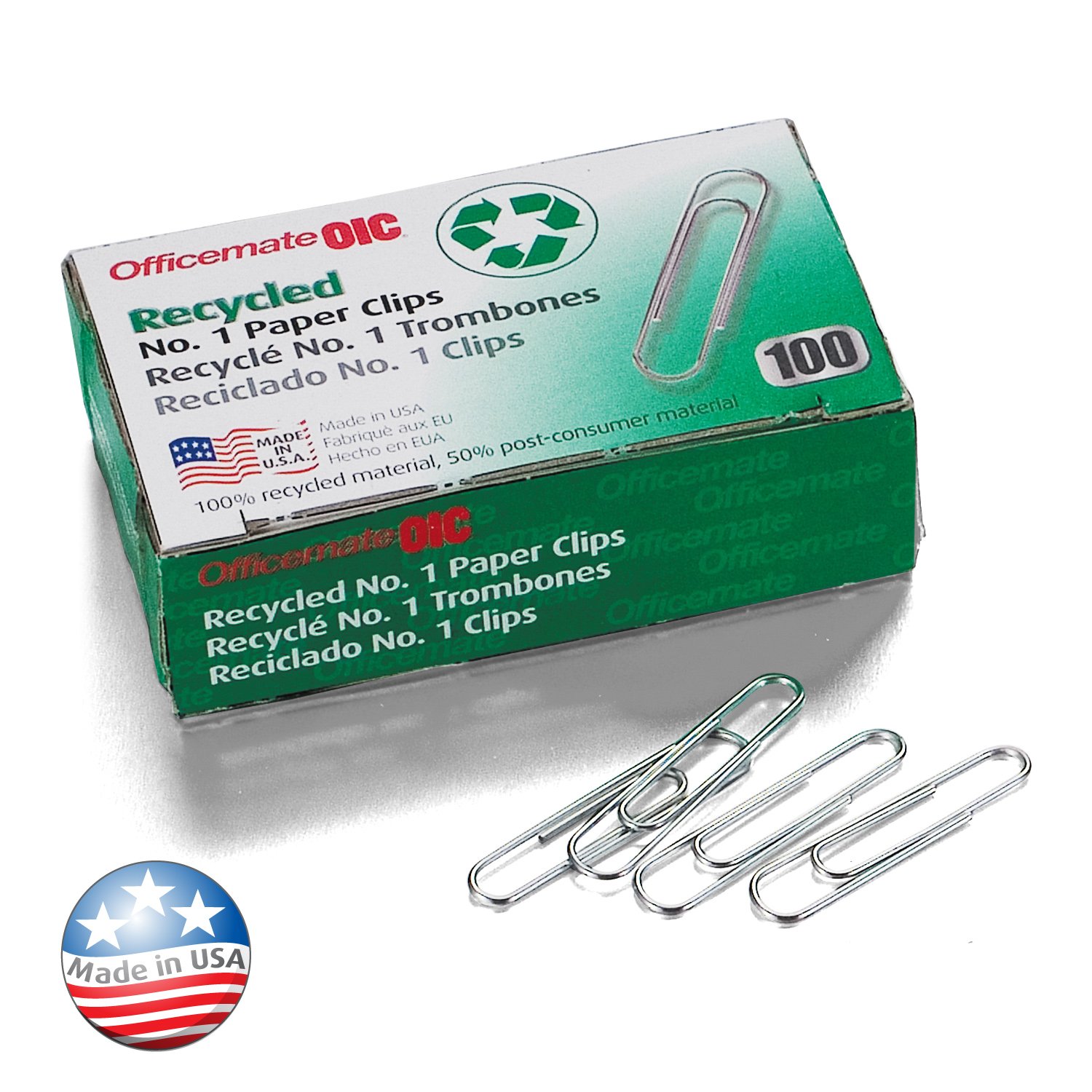 Officemate Recycled No. 1 Paper Clips, Pack of 10 Boxes of 100 Clips Each (99961) - Image 3