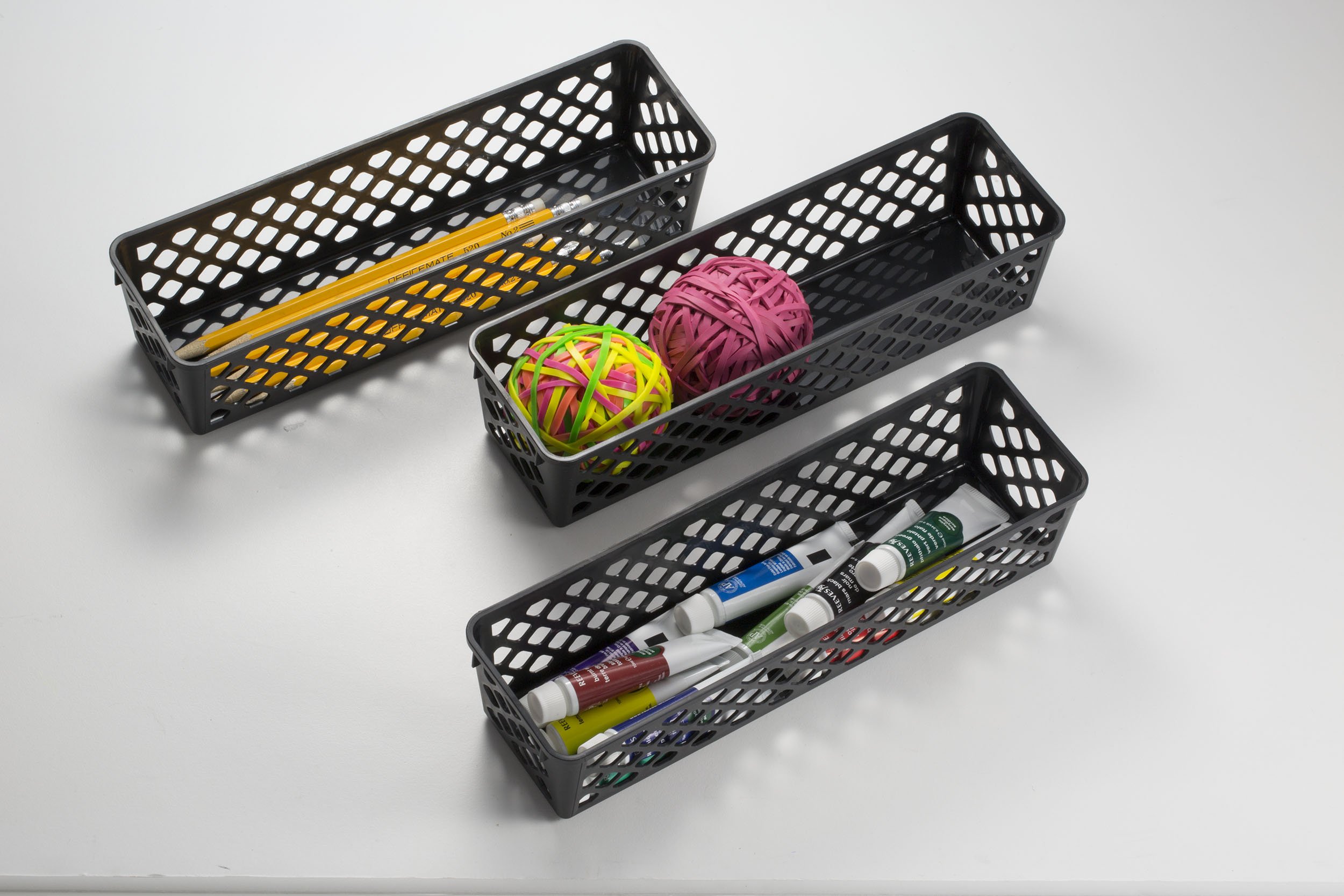 Officemate Recycled Supply Basket, Plastic, 10.13 x 3.06 x 2.38, Black, 3/Pack - Image 3