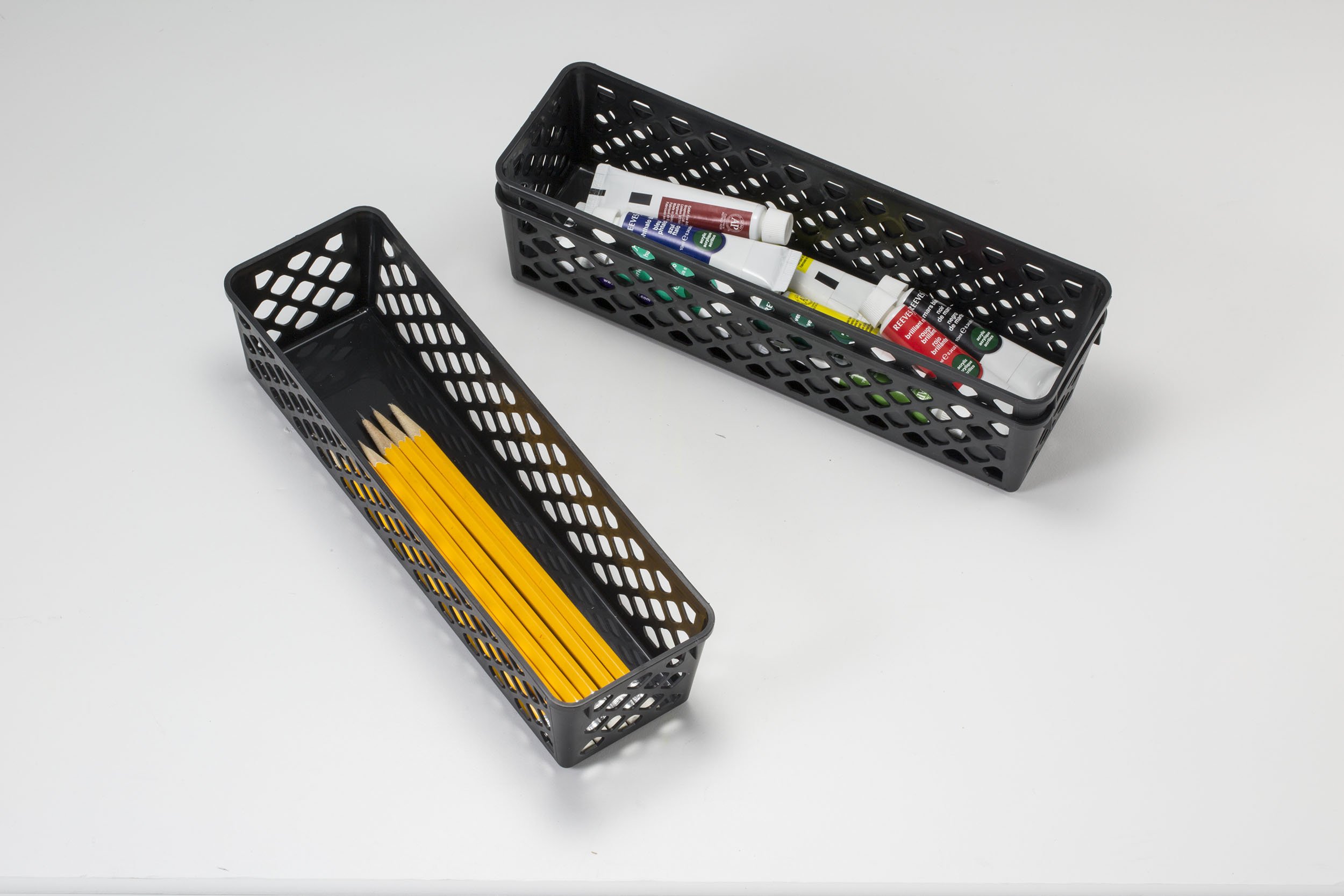 Officemate Recycled Supply Basket, Plastic, 10.13 x 3.06 x 2.38, Black, 3/Pack - Image 4