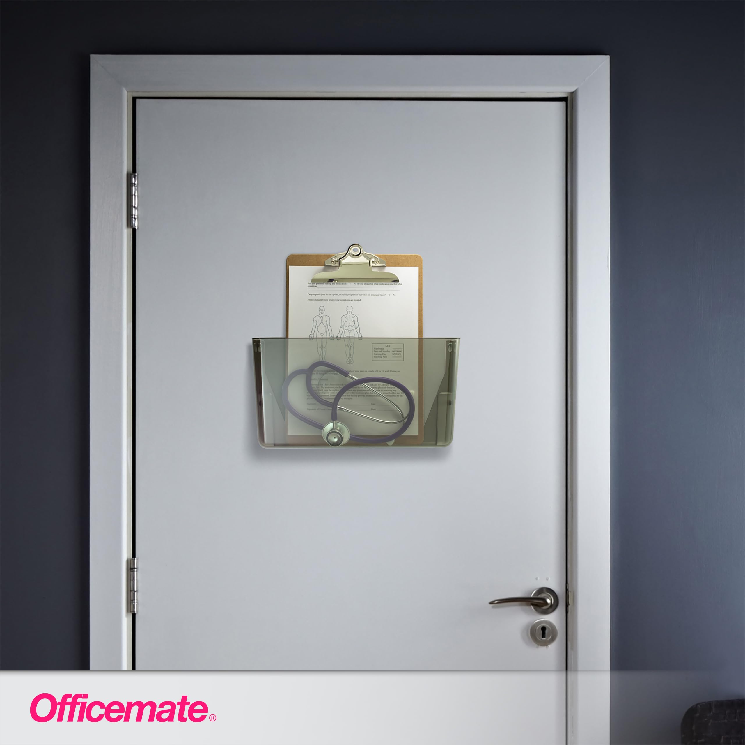 Officemate Wall File, Letter Size, Stackable Wall-Mounted Document Organizer, Plastic Pocket for Files, Mail & Folders, Gray (21431) - Image 5